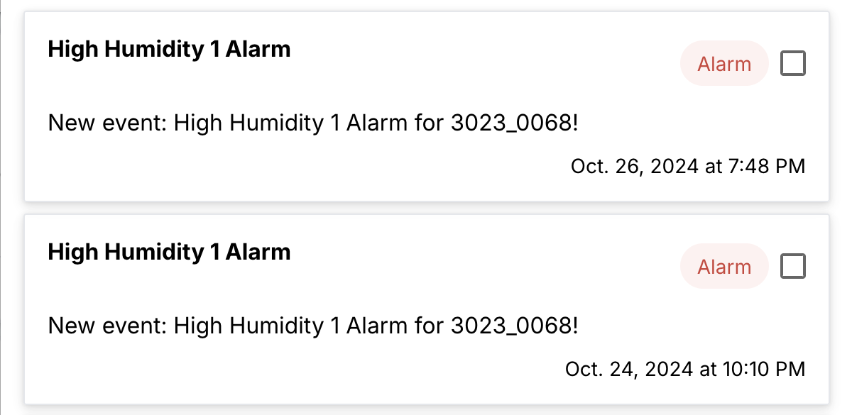Real-time alert notifications for temperature and door events